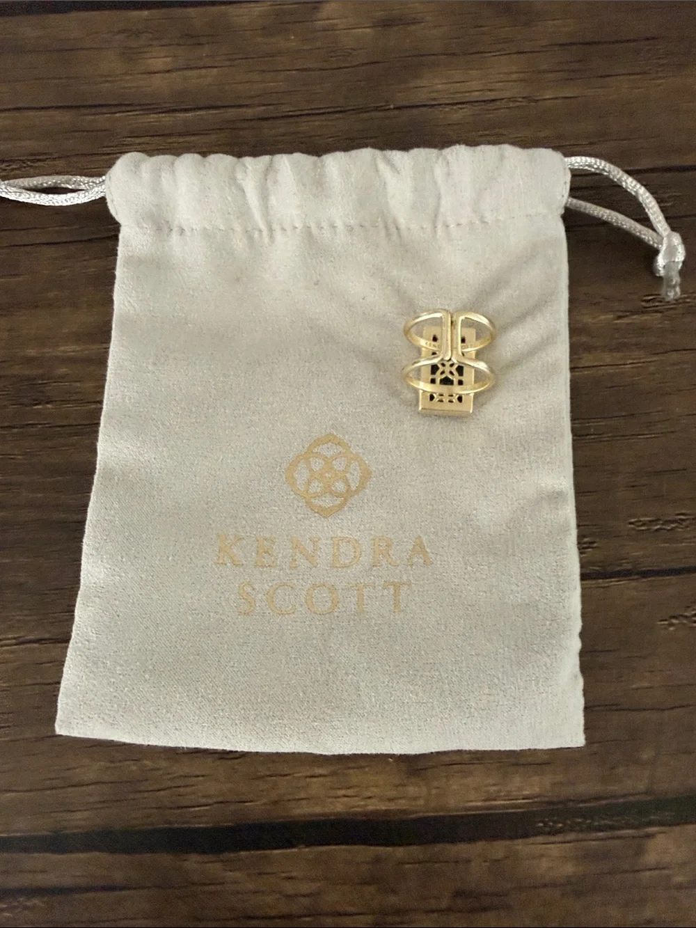 Kendra Scott Gold-Tone Ring with Black Druzy Rectangle. Adjustable.
